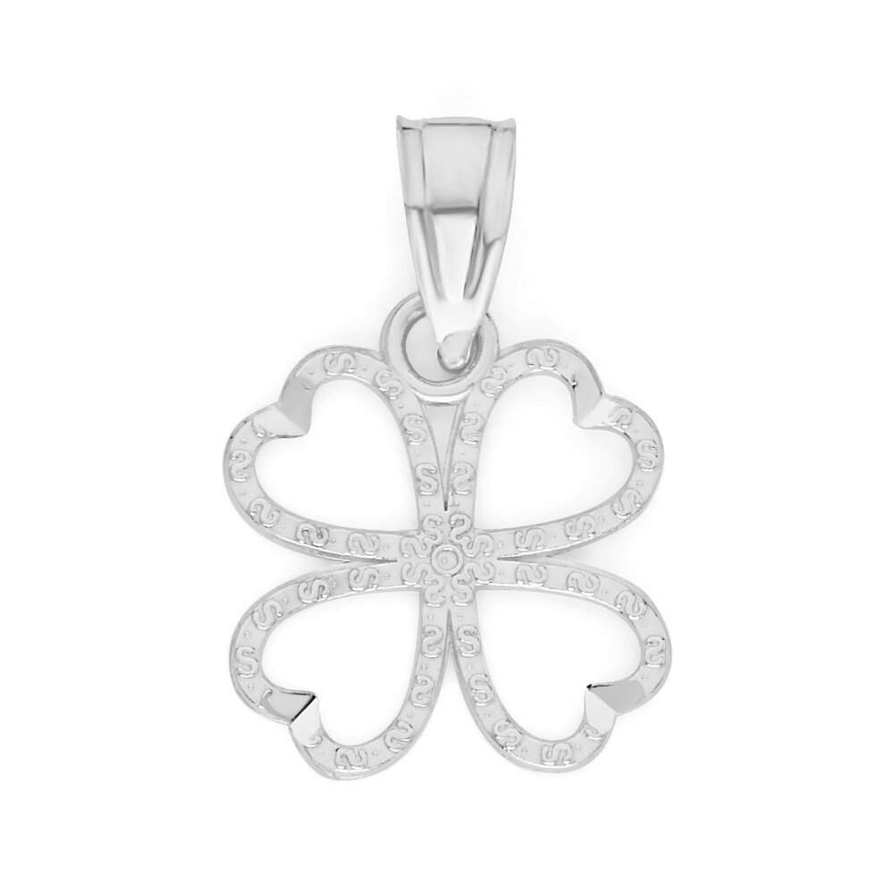 Solid 14k White Gold Four Leaf Clover Pendant - Lucky Jewelry Gifts for Her